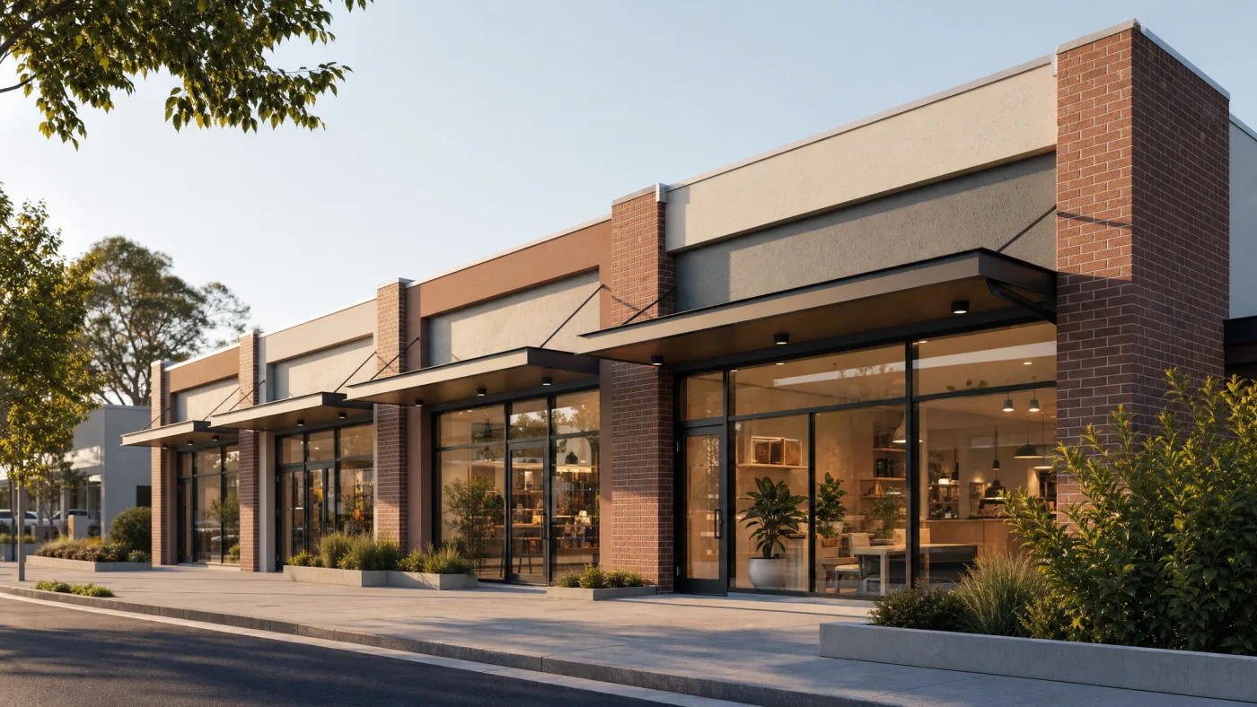 Four-tenancy commercial retail strip used in the Norwest outgoings reconciliation worked example